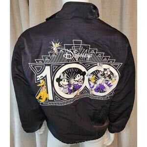 Disney 100th Anniversary Mickey & Friends Bomber Windbreaker Black Jacket Sz XS